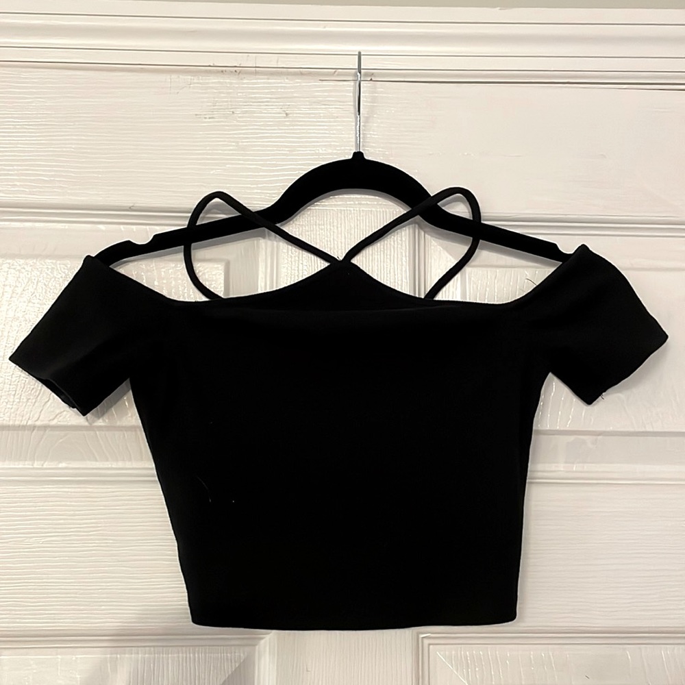 Cropped off-the-shoulder halter top